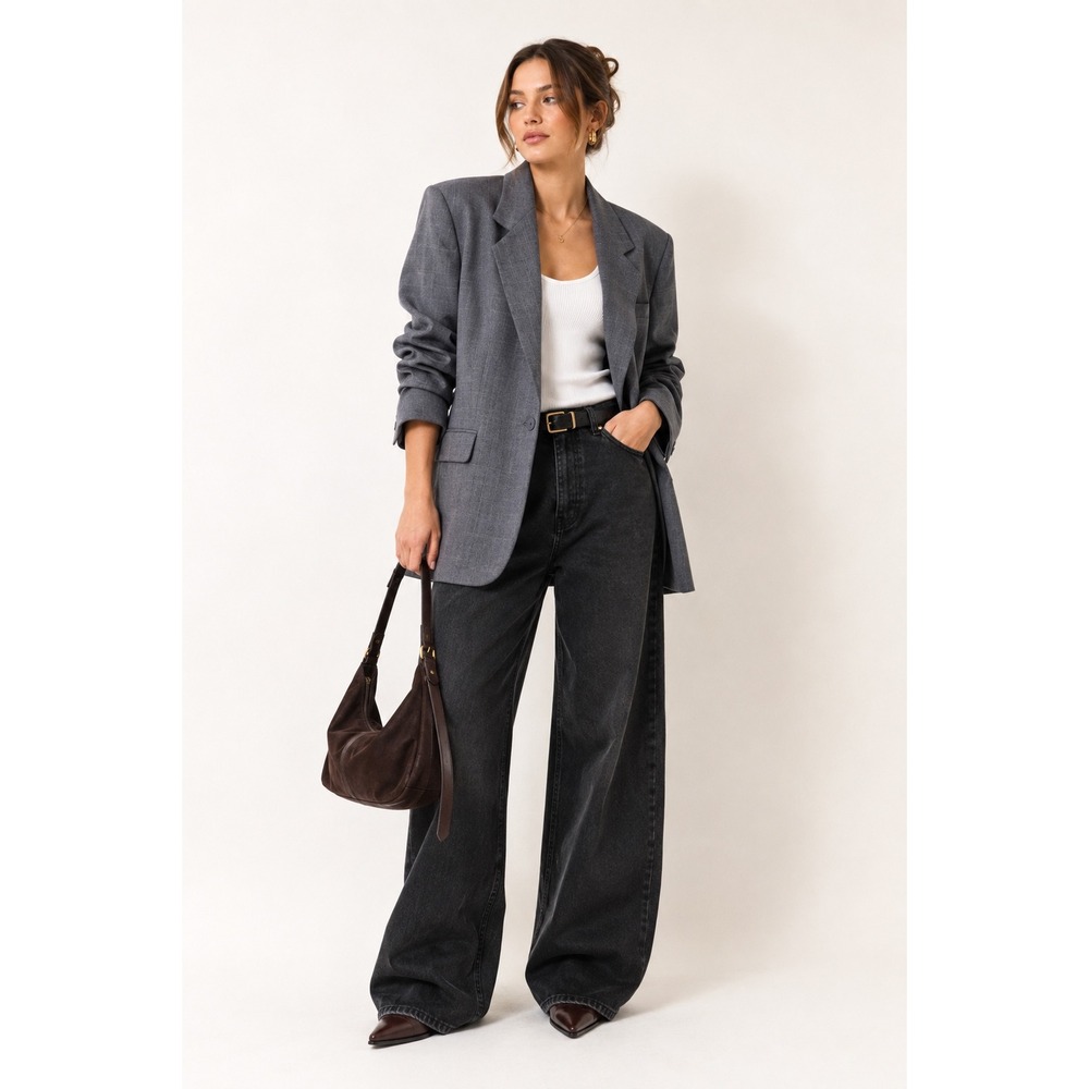 Bretton Place Blazer Womens 14 Grey 100% Wool Glen Plaid Single Button Vintage